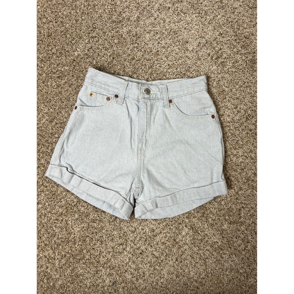 Levis A-Line Mom Shorts Light Wash Denim High Rise Cuffed Size 24